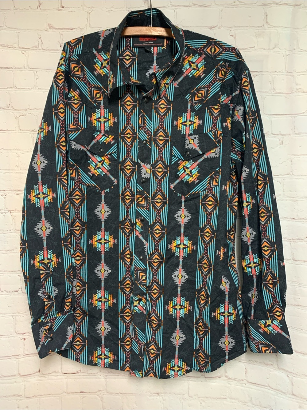 Rock & Roll Denim Aztec Rodeo Snap Black Shirt Size XL - Picture 1 of 5
